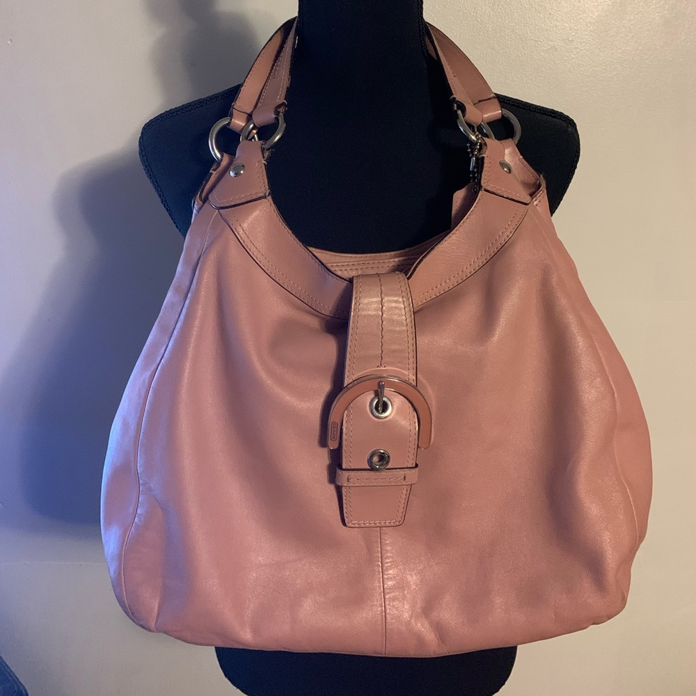 Blush Pink Coach bag w/ silver detail.